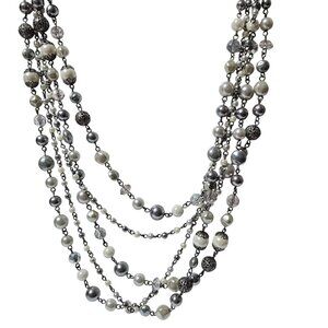 Elegant Faux Pearl Silver Beaded Multi Strand Necklace Statement Fashion Jewelry
